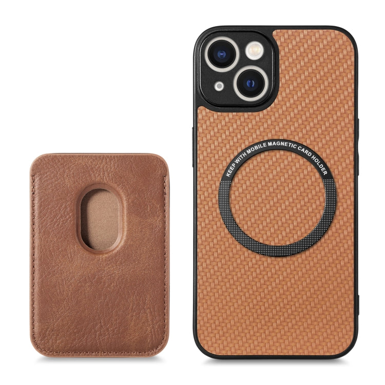 For iPhone 13 Carbon Fiber Leather Card Magsafe Magnetic Phone Case(Brown) - iPhone 13 Cases by buy2fix | Online Shopping UK | buy2fix