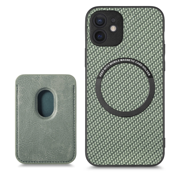 For iPhone 12 Carbon Fiber Leather Card Magsafe Magnetic Phone Case(Green) - iPhone 12 / 12 Pro Cases by buy2fix | Online Shopping UK | buy2fix