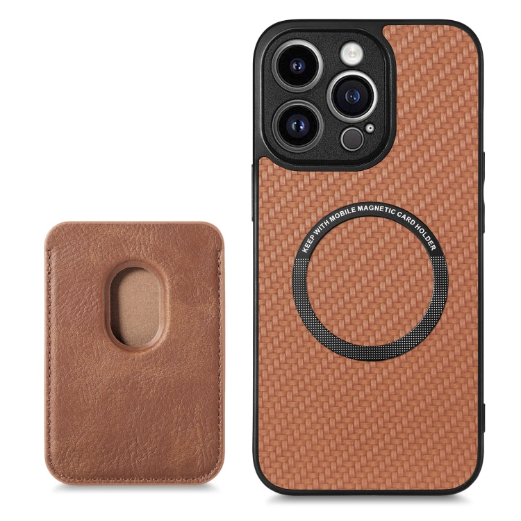 For iPhone 13 Pro Carbon Fiber Leather Card Magsafe Magnetic Phone Case(Brown) - iPhone 13 Pro Cases by buy2fix | Online Shopping UK | buy2fix