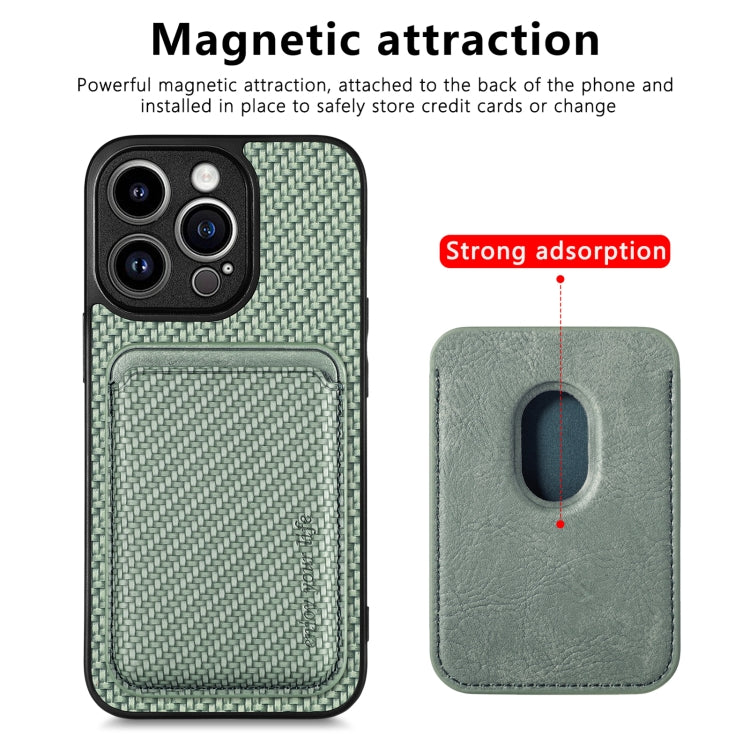 For iPhone 13 Pro Carbon Fiber Leather Card Magsafe Magnetic Phone Case(Green) - iPhone 13 Pro Cases by buy2fix | Online Shopping UK | buy2fix