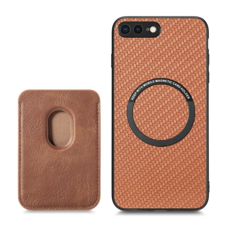 For iPhone SE 2022 / 2020 /  7 / 8 Carbon Fiber Leather Card Magsafe Magnetic Phone Case(Brown) - More iPhone Cases by buy2fix | Online Shopping UK | buy2fix