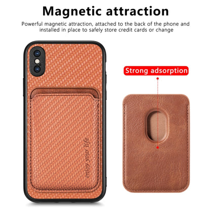 For iPhone X / XS Carbon Fiber Leather Card Magsafe Magnetic Phone Case(Brown) - More iPhone Cases by buy2fix | Online Shopping UK | buy2fix