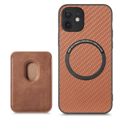 For iPhone 11 Pro Max Carbon Fiber Leather Card Magsafe Magnetic Phone Case(Brown) - iPhone 11 Pro Max Cases by buy2fix | Online Shopping UK | buy2fix