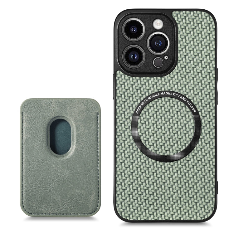 For iPhone 13 Pro Max Carbon Fiber Leather Card Magsafe Magnetic Phone Case(Green) - iPhone 13 Pro Max Cases by buy2fix | Online Shopping UK | buy2fix