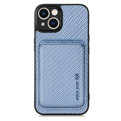 For iPhone 14 Carbon Fiber Leather Card Magsafe Magnetic Phone Case(Blue) - iPhone 14 Cases by buy2fix | Online Shopping UK | buy2fix