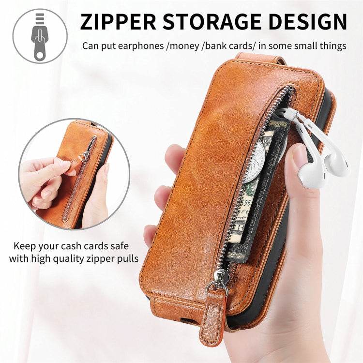 For Xiaomi Redmi Note 12 Pro+ Zipper Wallet Vertical Flip Leather Phone Case(Brown) - Xiaomi Cases by buy2fix | Online Shopping UK | buy2fix