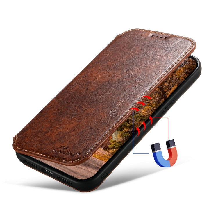 For iPhone 14 Pro Suteni J05 Leather Magnetic Magsafe Phone Case(Khaki) - iPhone 14 Pro Cases by Suteni | Online Shopping UK | buy2fix
