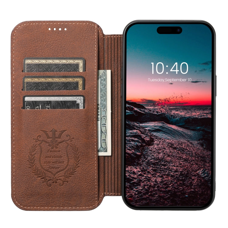 For iPhone 14 Suteni J06 Retro Matte Litchi Texture Leather Magnetic Magsafe Phone Case(Brown) - iPhone 14 Cases by Suteni | Online Shopping UK | buy2fix