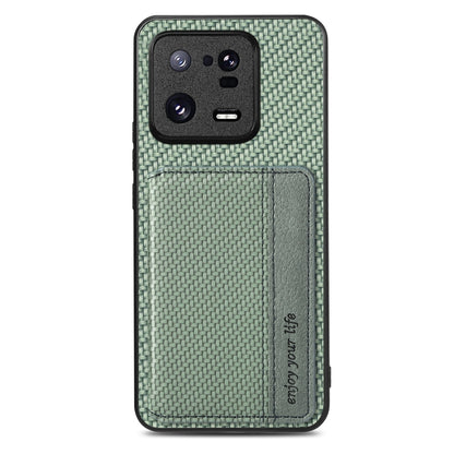 For Xiaomi 13 Pro Carbon Fiber Magnetic Card Bag Phone Case(Green) - Xiaomi Cases by buy2fix | Online Shopping UK | buy2fix