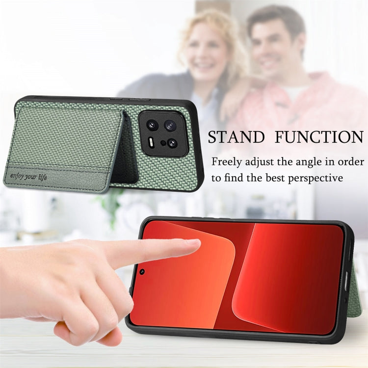 For Xiaomi 13 Pro Carbon Fiber Magnetic Card Bag Phone Case(Green) - Xiaomi Cases by buy2fix | Online Shopping UK | buy2fix