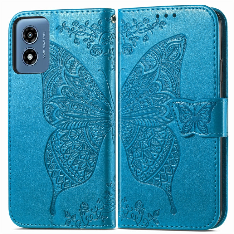 For Motorola Moto G  Play  2024 Butterfly Love Flower Embossed Leather Phone Case(Blue) - Motorola Cases by buy2fix | Online Shopping UK | buy2fix