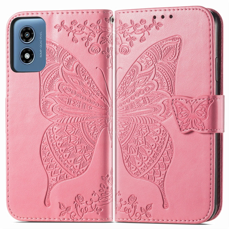 For Motorola Moto G  Play  2024 Butterfly Love Flower Embossed Leather Phone Case(Pink) - Motorola Cases by buy2fix | Online Shopping UK | buy2fix