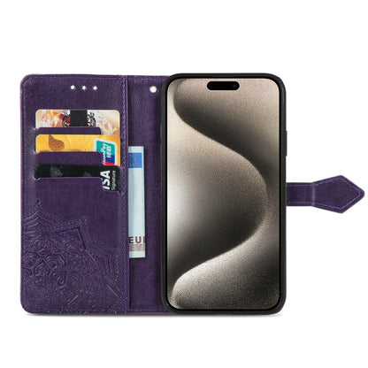 For iPhone 16 Pro Max Mandala Flower Embossed Leather Phone Case(Purple) - iPhone 16 Pro Max Cases by buy2fix | Online Shopping UK | buy2fix