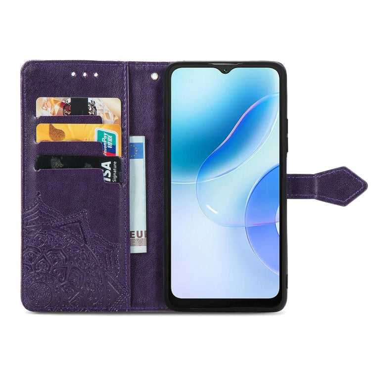 For Blackview A53 Mandala Flower Embossed Leather Phone Case(Purple) - More Brand by buy2fix | Online Shopping UK | buy2fix