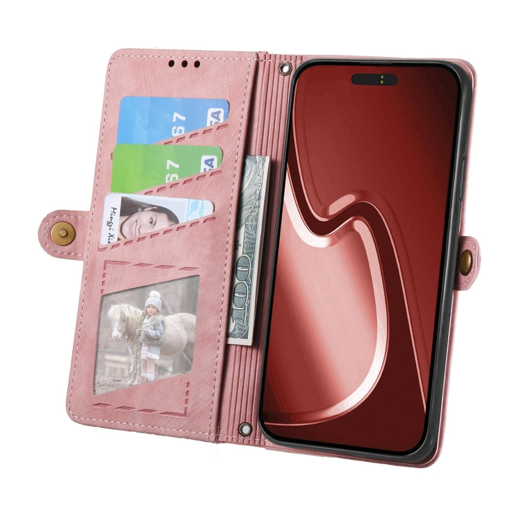 For iPhone 16 Geometric Zipper Wallet Side Buckle Leather Phone Case(Pink) - iPhone 16 Cases by buy2fix | Online Shopping UK | buy2fix