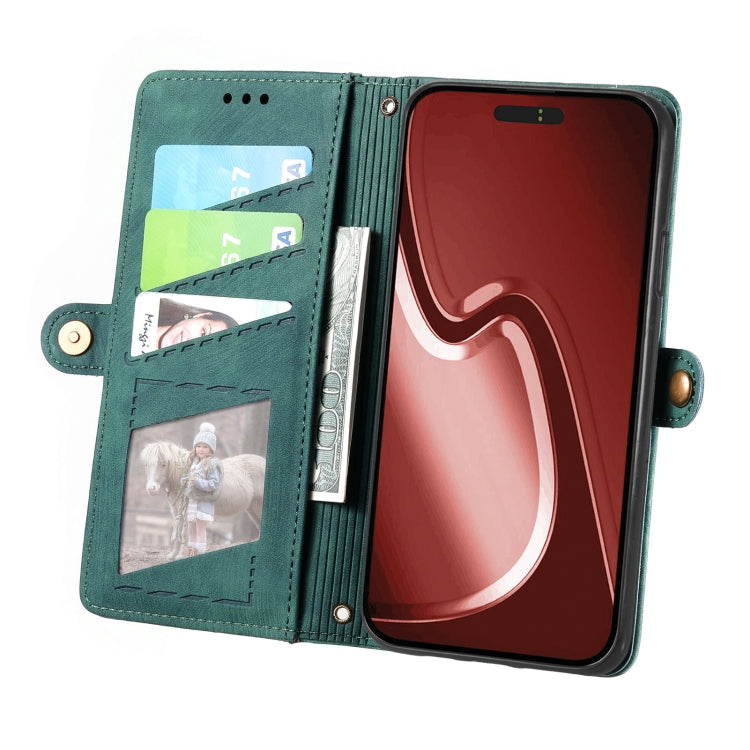 For iPhone 16 Pro Geometric Zipper Wallet Side Buckle Leather Phone Case(Green) - iPhone 16 Pro Cases by buy2fix | Online Shopping UK | buy2fix