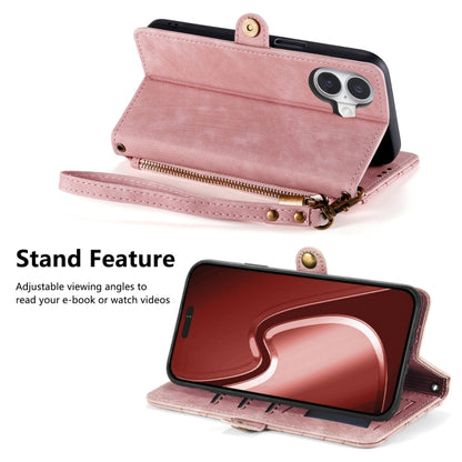 For iPhone 16 Plus Geometric Zipper Wallet Side Buckle Leather Phone Case(Pink) - iPhone 16 Plus Cases by buy2fix | Online Shopping UK | buy2fix