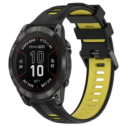 For Garmin Fenix 7 Pro Sports Two-Color Silicone Watch Band(Black+Yellow) - Watch Bands by buy2fix | Online Shopping UK | buy2fix