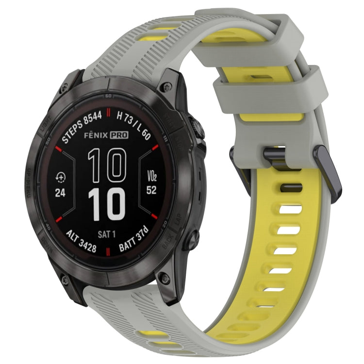 For Garmin Fenix 7 Pro Sports Two-Color Silicone Watch Band(Grey+Yellow) - Watch Bands by buy2fix | Online Shopping UK | buy2fix