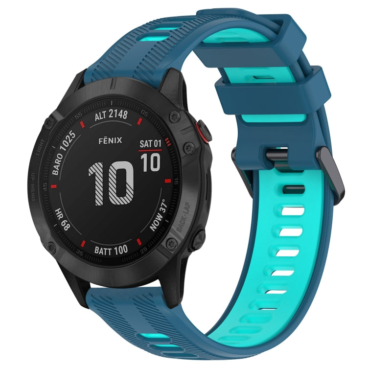 For Garmin Fenix 6 Pro Sports Two-Color Silicone Watch Band(Blue+Teal) - Watch Bands by buy2fix | Online Shopping UK | buy2fix