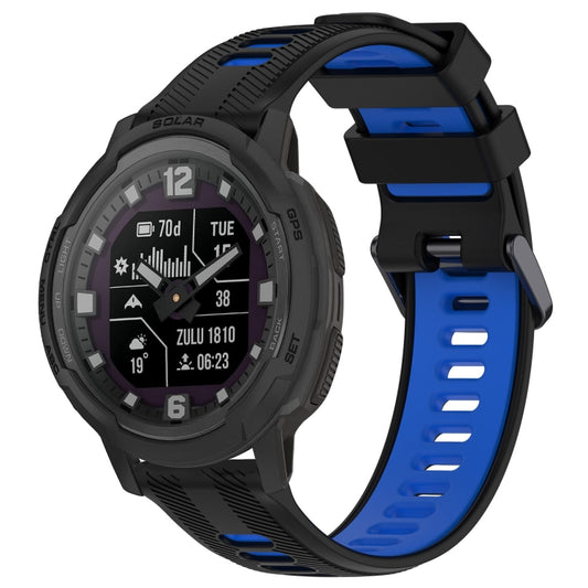 For Garmin Instinct Crossover Sports Two-Color Silicone Watch Band(Black+Blue) - Watch Bands by buy2fix | Online Shopping UK | buy2fix