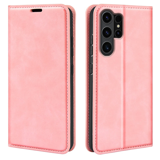 For Samsung Galaxy S24 Ultra 5G Retro-skin Magnetic Suction Leather Phone Case(Pink) - Galaxy S24 Ultra 5G Cases by buy2fix | Online Shopping UK | buy2fix