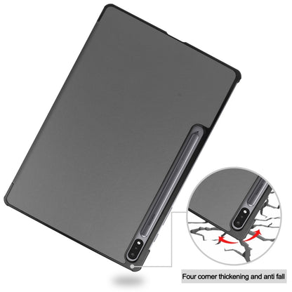 For Samsung Galaxy Tab S9+ JUNSUNMAY Custer Solid Color 3-Fold Stand Leather Smart Tablet Case(Grey) - Galaxy Tab S9+ Cases by JUNSUNMAY | Online Shopping UK | buy2fix