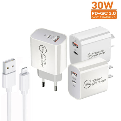 PD30W USB-C / Type-C + QC3.0 USB Dual Port Charger with 1m USB to 8 Pin Data Cable, US Plug - USB Charger by buy2fix | Online Shopping UK | buy2fix