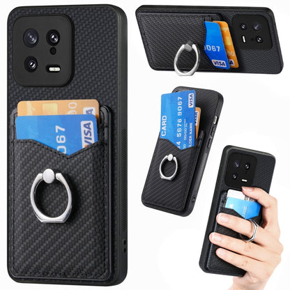 For Xiaomi  13 Carbon Fiber Card Wallet Ring Holder Phone Case(Black) - 13 Cases by buy2fix | Online Shopping UK | buy2fix