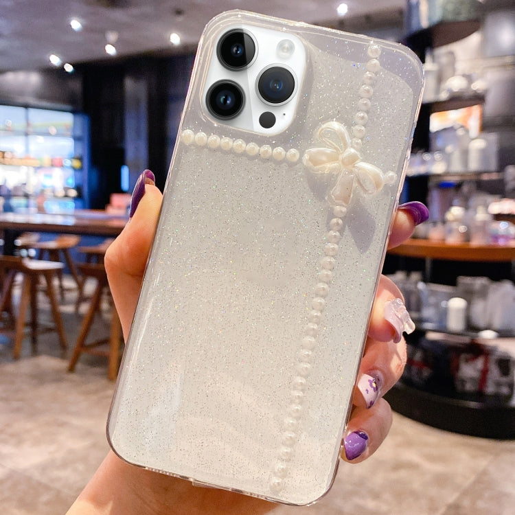 For iPhone 16 Pro Max Pearl Bow Glitter Epoxy TPU Phone Case(Cross Knots) - iPhone 16 Pro Max Cases by buy2fix | Online Shopping UK | buy2fix