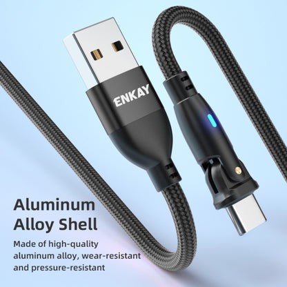 ENKAY 180 Degrees Rotating USB to Type-C 3A Fast Charging Data Cable with LED Light, Length:2m(Black) - USB-C & Type-C Cable by ENKAY | Online Shopping UK | buy2fix