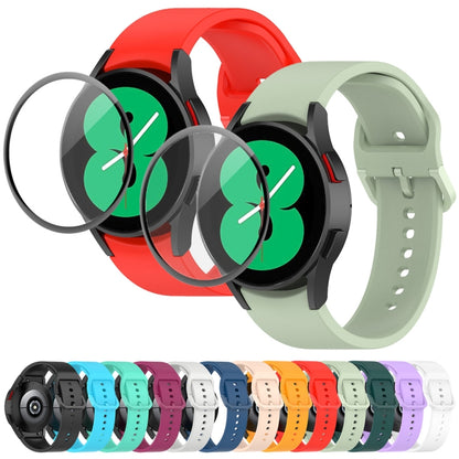 For Samsung Galaxy Watch5 Pro 45mm JUNSUNMAY Silicone Adjustable Strap + Full Coverage PMMA Screen Protector Kit(Dark Green) - Watch Bands by JUNSUNMAY | Online Shopping UK | buy2fix