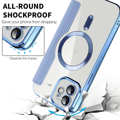 For iPhone 16 Pro Max Shield Magsafe RFID Anti-theft Rhombus Leather Phone Case(Blue) - iPhone 16 Pro Max Cases by buy2fix | Online Shopping UK | buy2fix