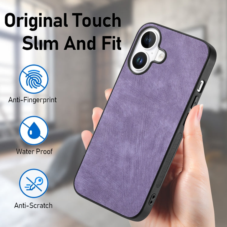 For iPhone 16 Vintage Leather PC Back Cover Phone Case(Purple) - iPhone 16 Cases by buy2fix | Online Shopping UK | buy2fix