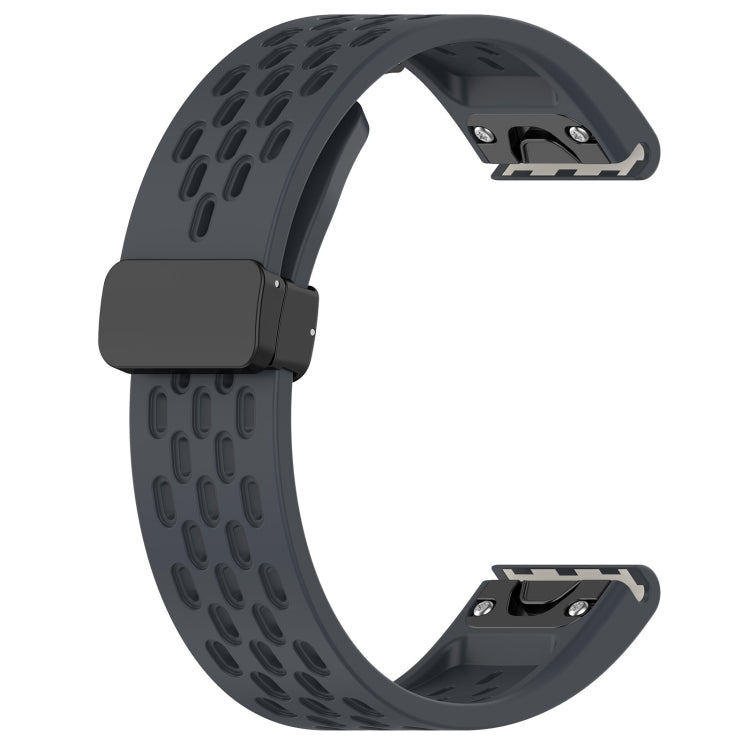 For Garmin Descent MK1 / MK2 / MK2i Quick Release Holes Magnetic Buckle Silicone Watch Band(Dark Gray) - Watch Bands by buy2fix | Online Shopping UK | buy2fix