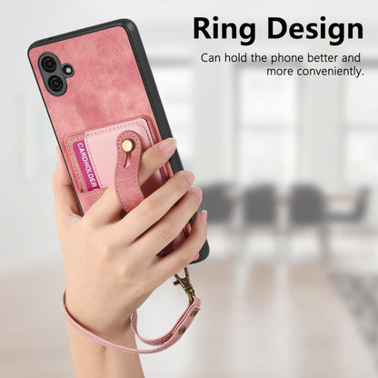 For Samsung Galaxy A04e Retro Cross Wristband Wallet Leather Back Phone Case(Pink) - Galaxy Phone Cases by buy2fix | Online Shopping UK | buy2fix