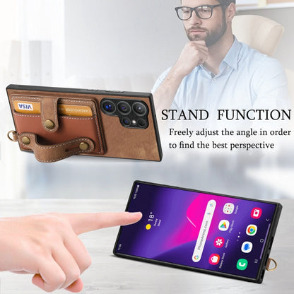 For Samsung Galaxy S24 Ultra 5G Retro Cross Wristband Wallet Leather Back Phone Case(Brown) - Galaxy S24 Ultra 5G Cases by buy2fix | Online Shopping UK | buy2fix