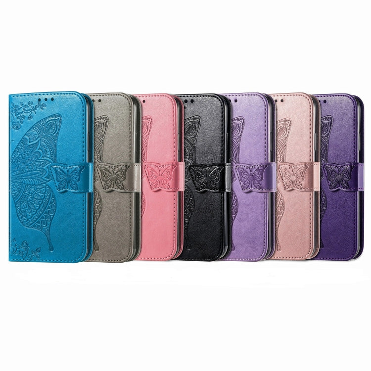 For iPhone 16 Pro Max Butterfly Love Flower Embossed Leather Phone Case(Purple) - iPhone 16 Pro Max Cases by buy2fix | Online Shopping UK | buy2fix