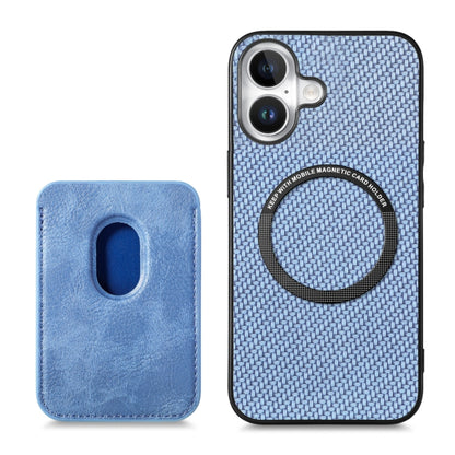 For iPhone 16 Plus Carbon Fiber Leather Card Magsafe Phone Case(Blue) - iPhone 16 Plus Cases by buy2fix | Online Shopping UK | buy2fix