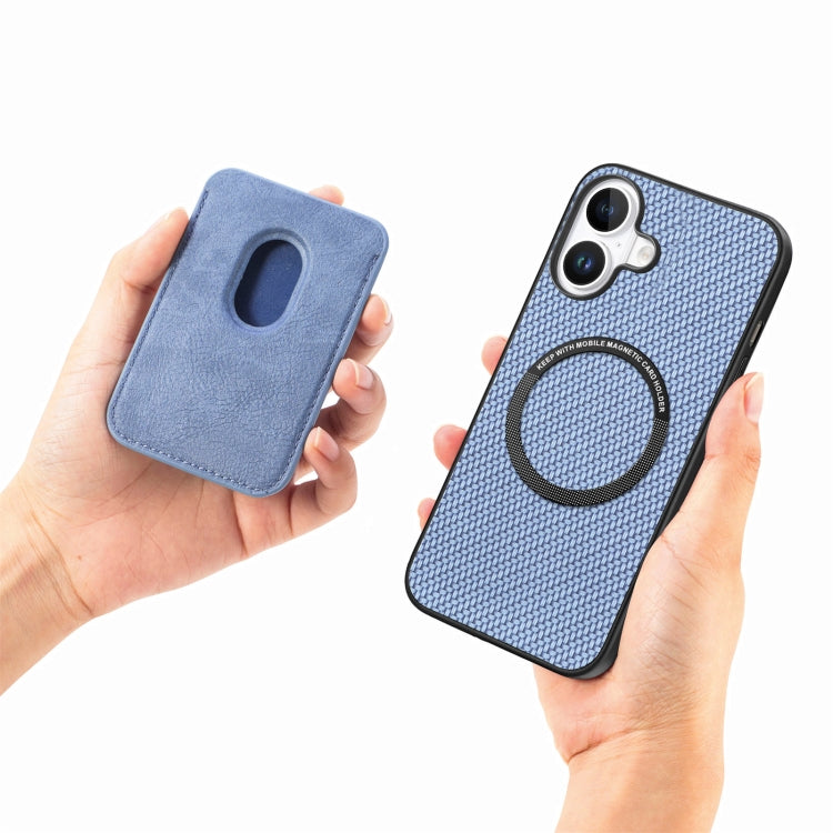 For iPhone 16 Plus Carbon Fiber Leather Card Magsafe Phone Case(Blue) - iPhone 16 Plus Cases by buy2fix | Online Shopping UK | buy2fix