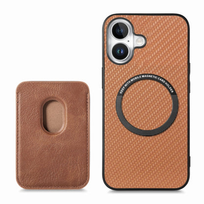 For iPhone 16 Plus Carbon Fiber Leather Card Magsafe Phone Case(Brown) - iPhone 16 Plus Cases by buy2fix | Online Shopping UK | buy2fix