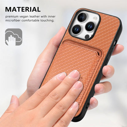 For iPhone 16 Pro Max Carbon Fiber Leather Card Magsafe Phone Case(Brown) - iPhone 16 Pro Max Cases by buy2fix | Online Shopping UK | buy2fix