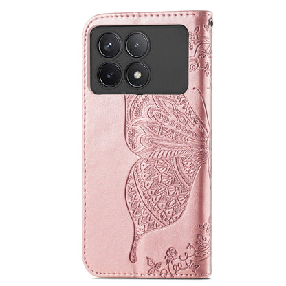 For Xiaomi Redmi K70 Butterfly Love Flower Embossed Leather Phone Case(Rose Gold) - K70 Cases by buy2fix | Online Shopping UK | buy2fix