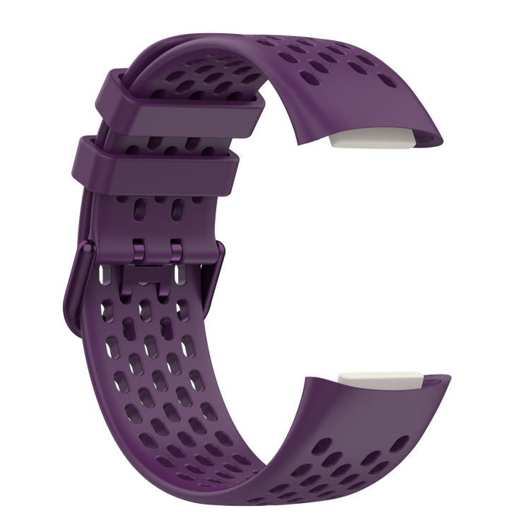 For Fitbit Charge 5 Solid Color Breathable Sports Silicone Watch Band(Dark Purple) - Watch Bands by buy2fix | Online Shopping UK | buy2fix