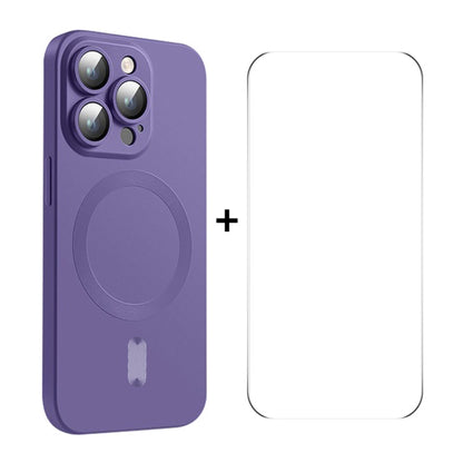 For iPhone 15 Pro ENKAY MagSafe Matte TPU Phone Case with Lens Film & Screen Glass Film(Purple) - iPhone 15 Pro Cases by ENKAY | Online Shopping UK | buy2fix