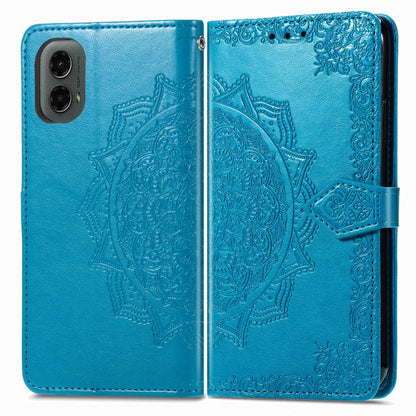 For Motorola Moto G 2024 Mandala Flower Embossed Leather Phone Case(Blue) - Motorola Cases by buy2fix | Online Shopping UK | buy2fix