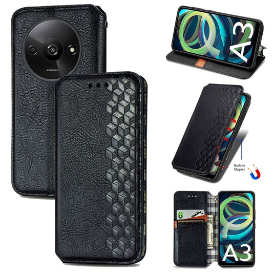 For Xiaomi Redmi A3 Cubic Grid Pressed Magnetic Leather Phone Case(Black) - Xiaomi Cases by buy2fix | Online Shopping UK | buy2fix