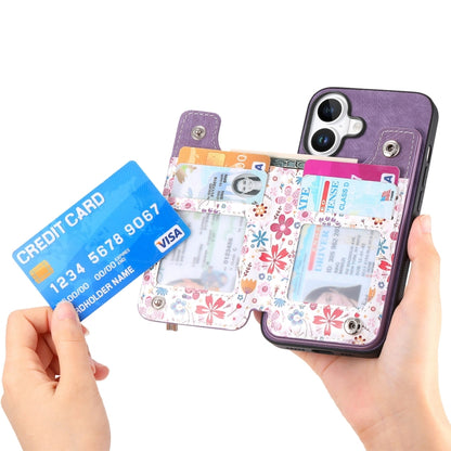 For iPhone 16 Plus Retro Painted Zipper Wallet Back Phone Case(Purple) - iPhone 16 Plus Cases by buy2fix | Online Shopping UK | buy2fix