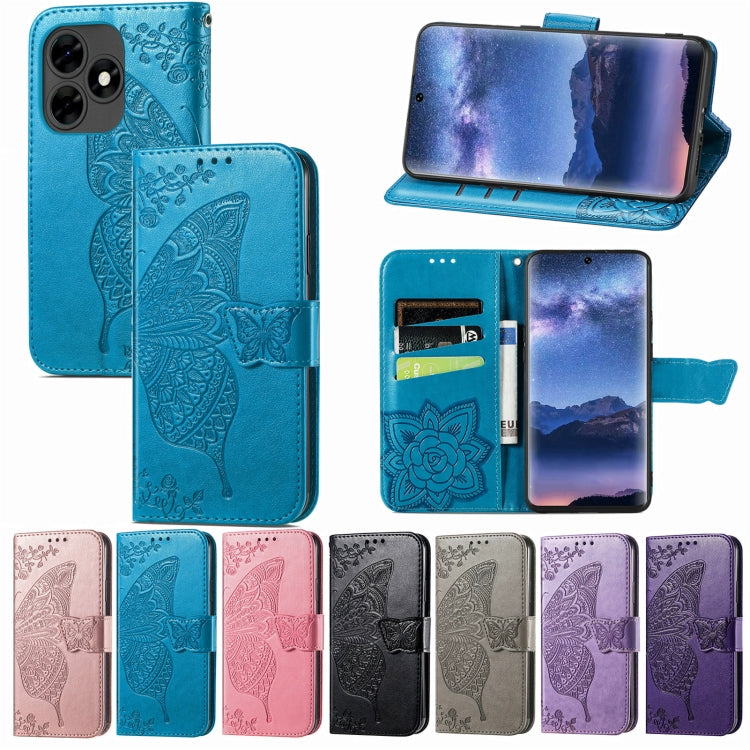 For Blackview A200 Pro Butterfly Love Flower Embossed Leather Phone Case(Blue) - More Brand by buy2fix | Online Shopping UK | buy2fix