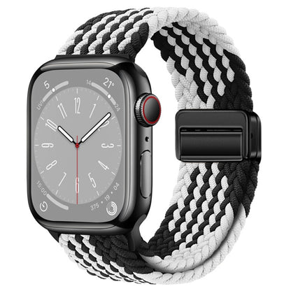 For Apple Watch Ultra 49mm Nylon Woven Magnetic Fold Buckle Watch Band(Z Black White) - Watch Bands by buy2fix | Online Shopping UK | buy2fix